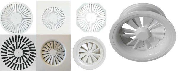 The swirl ceiling diffuser is easily identified by the characteristic arrangement of the baffles