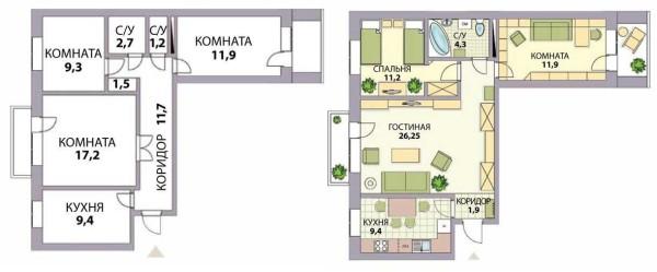 Increase of living space due to corridor