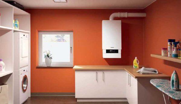 The wall mounted two-circuit gas boiler is the size of a small cupboard