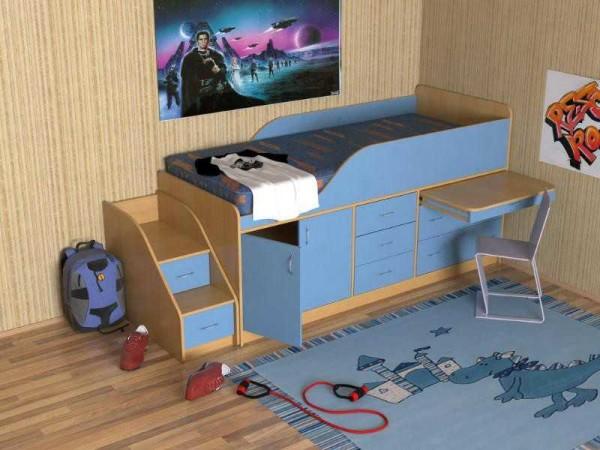 Children's loft bed with pull-out table top