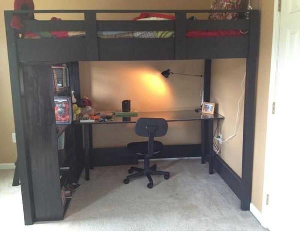 A loft bed with a workstation