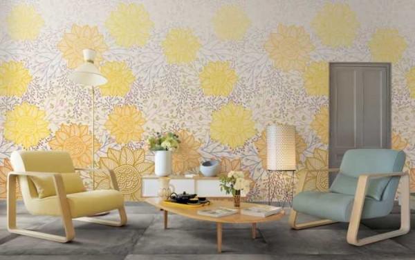 Pale yellow flowers in modern style living room