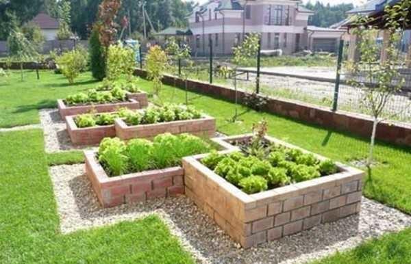 Brick high beds for an ornamental vegetable garden