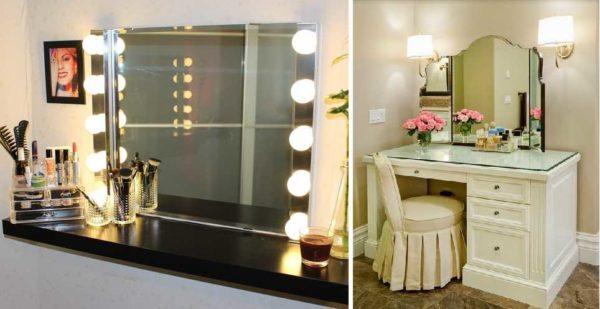 Near the dressing table you can install many lamps or two sconces at the level of the upper third of the mirror